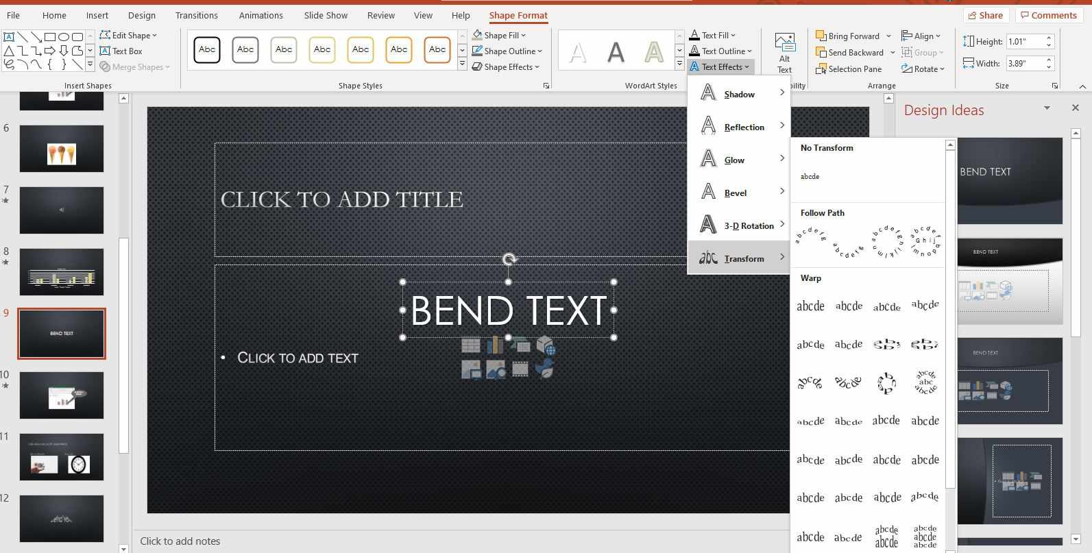 distort text using powerpoint for mac
